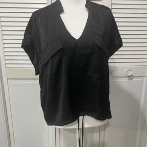 BCBGMaxAzria Black V-Neck Blouse